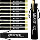 Seajan Man of God Pens with Velvet Pouch Bible Verse Ballpoint Pens Bulk Medium Black Ink Religious Christian Man of God Gift for Men Church Pastor Dad Godfather(20 Sets)