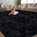 8x10 Area Rug for Living Room: Ultra Soft Fluffy Shag Black Rugs, Large Fuzzy Plush Indoor Non Slip Carpet Washable Rug for Bedroom Kids Nursery Office Dorm Modern Decor(Black)