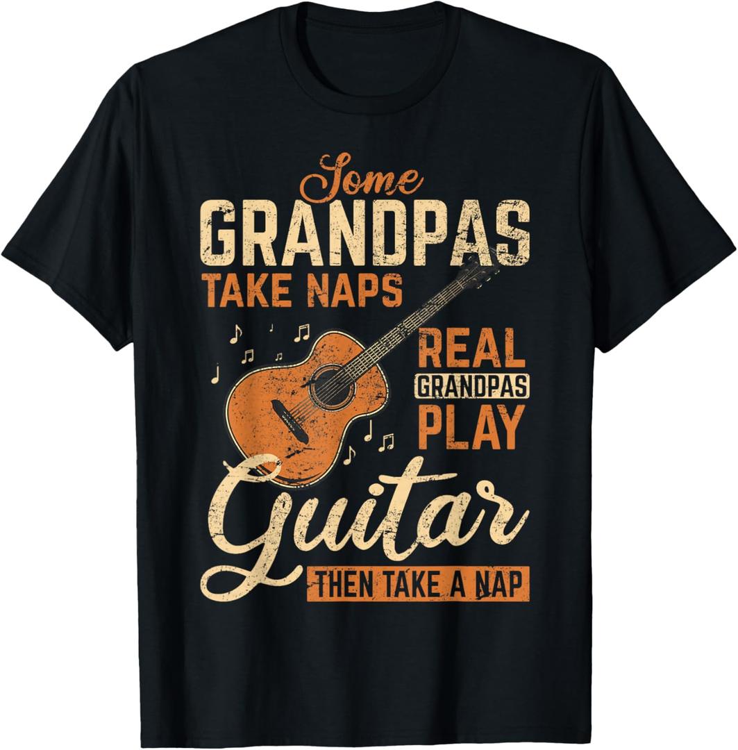 Real Grandpas Play Guitar Then Take Nap Funny Guitarist T-Shirt, M