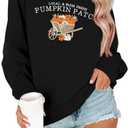 MYHALF Halloween Sweatshirts for Women Ghost Stripes Sweater Cute Spooky Coffee Graphic Pullover Shirts (Black, XXL)
