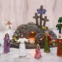 Fovths 12 Pieces LED Easter Scene and Cross Decoration Easter Resin Tabletop Decorations Resurrection of Jesus Statue Jesus Nativity Scene Decorations for Christian Figurines Home Office Tabletop
