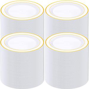 150 Piece Plastic Plates Set - Disposable Salad, Dessert Cake Plates with Decorative Rim Bulk for 150 Guests - Dinner, Wedding, Party & Picnic - 7.5 Inch(White Gold)