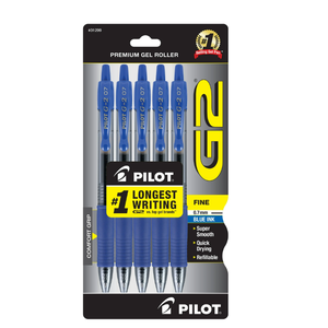 Pilot G2 Premium Gel Roller Pens, Fine Point 0.7 mm, Blue Ink Pens Fine Point, Pack of 5 - Ideal for School, Journaling, and Office Writing, Pack of 6