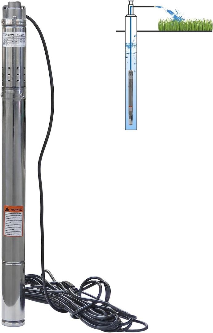 0.75HP Deep Well Pump, 220V/60Hz, 4.8GPM, 206ft Head Submersible Well Pumps with 49ft Electric Cord, 2.6" Stainless Steel Deep Well Water Pumps for Industrial, Irrigation & Home Use