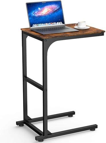 Kitsure Side Table - C-Shaped Small End Tables for Living Room & Bedroom, Rustic-Style Narrow Couch Table for Small Spaces, Leveling Feet Attached, 15.7"×11.8"×24.0"