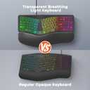 MEETION Ergonomic Keyboard Wired, 7 Colors Transparent Backlit, 4 Brightness, 1 RGB Breathing Backlit, Comfortable Wrist Rest Cushion, USB-A/USB-C Adapter Ergo Keyboard for Windows Mac Computer Laptop