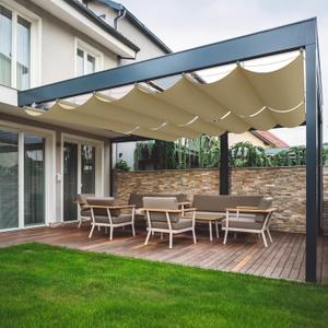 4'W X 15'L Pergola Shade Cover Retractable, Sliding Shade Awning high-Density Polyethylene Fabric, Wave Shade sail for Patio Garden Backyard Deck Trellis, Beige