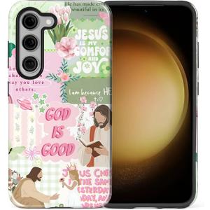 Yesad Case for Samsung Galaxy S23, Hybrid 2-Layer Case, Shockproof Military-Grade Protection Durable Anti-Scratch Phone Case for Woman Man Boy Girl, Jesus Bible Verse Collage 3
