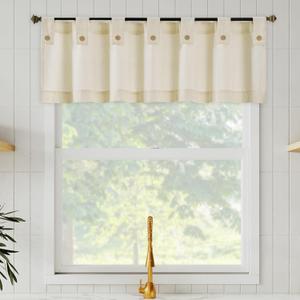 Archaeo Cotton Blend Button Tab Top Cafe Curtains, Valance, 54" x 14, Cream (54"W x 14"L (Pack of 1))