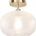 Semi Flush Mount Ceiling Light,Hallway Light Fixtures,Vintage Light Fixtures,Kitchen Lighting Fixtures Ceiling,Globe Glass Light Fixture,Closet Light Fixture,Hanging Light Fixture for Bedroom Porch (French Gold)