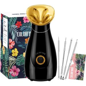 Colorfarm Facial Steamer Nano Ionic: Face Steamer Deep Cleaning Unclogs Pores - Humidifier Hot Mist Home Sauna Spa for Women Men Sinuses Moisturizing (5 Piece set, 2- Black Gold)