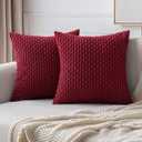 MIULEE Throw Pillow Covers Soft Corduroy Decorative Set of 2 Boho Striped Pillow Covers Pillowcases Farmhouse Home Decor for Couch Bed Sofa Living Room 18x18 Inch Wine Red