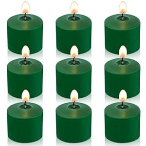 8 Hour Green Votive Candles for Weddings Party Spring and Emergency, Set of 9 Unscented Bulk Candles for Restaurants and Home Decoration