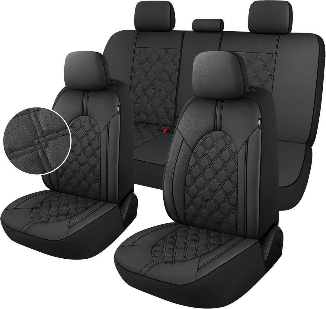 YGL Luxury PU Leather Car Seat Covers Full Set, Non-Slip Seat Cover Protectors, Universal Fit for Cars, Trucks, SUVs, Vans, Pickups, Airbag Compatible, Seat Covers for Car Interior (Black)