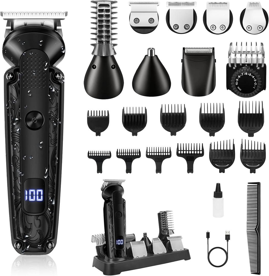 Ufree Beard Trimmer for Men, IPX7 Waterproof Electric Shaver Razor, Hair Trimmer for Nose, Body, Face and Mustache, Cordless Hair Clipper Grooming Kit, Gifts for Men (Black)