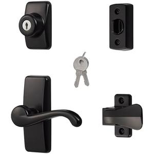 Ideal Security GL Door Lever Set with Keyed Deadbolt Lock for Storm and Screen Doors, Black (4-Piece Set)