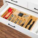 VaeFae Extra Large Kitchen Utensil Holder, Bamboo Silverware Drawer Organizer, Expandable Cutlery Organizer with Knife Block, Multifunctional Drawer Divider