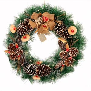 20 Inch Christmas Wreath - Christmas Front Door Wreath Ornament with LED Lights Pinecone Berries Artificial Pine Garland for Party Table Fireplaces Porch Walls New Years Home Decor