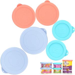 6 Packs 2.5''|3.0''|3.5'' Silicone Pet Wet Food Can Lids for Wellness | Tiki | Friskies Cat Food Can | Dog and Cat Can Sealing Covers Toppers | Different Sizes | Dishwasher Safe (Blue & Red & Purple)