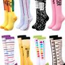 8 Pairs Halloween Crayon Costume Socks Funny Pencil Rainbow Knee High Stockings for Women Girls (Classic Color) 6-11