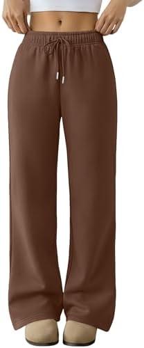 Trendy Queen Women‘s Wide Leg Sweatpants, Baggy Barrel Pants with Pockets, High Waist Lounge Joggers for Fall Winter, Medium