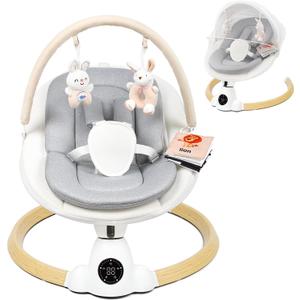 Baby Swing for Infants, Portable Electric Baby Swings with Bluetooth, 5 Swing Speed, 10 Lullabies, 5-Point Harness, Remote Control & Touch Panel - Infant Swing for Indoor & Outdoor Use, Wood Grain