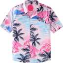 siliteelon Boys Hawaiian Shirts Short Sleeve Cotton Summer Beach Button Down Casual Aloha Luau Shirts for Kids (8-9 Years, Tcs29)