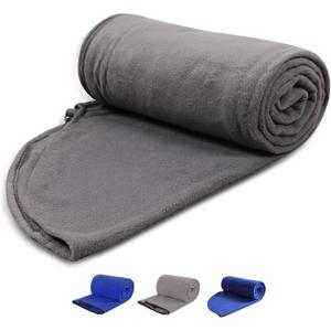 REDCAMP Fleece Sleeping Bag Liner with Hood, Great for Adult Warm or Cold Weather, 87" Long Full Sized Zipper Camping Blanket for Outdoor, Grey