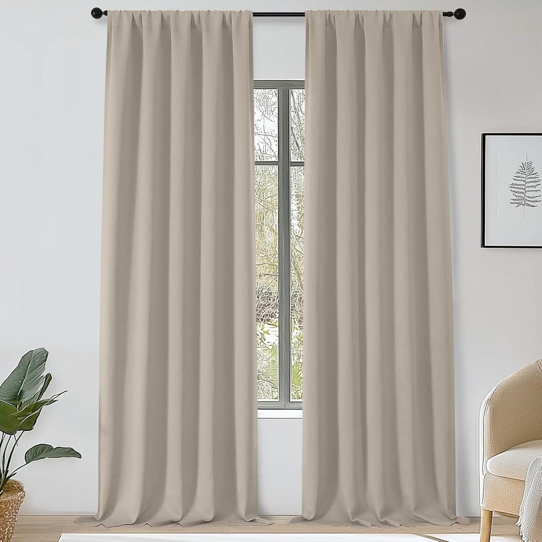 OWENIE Sally Extra Stone Blackout Curtains 120 Inches Long 2 Panels Set for Bedroom Living Room, Solid Thermal Insulated Privacy Room Darkening Window Treatment Drapes, 2 Pcs Each W50 x L120 Inch