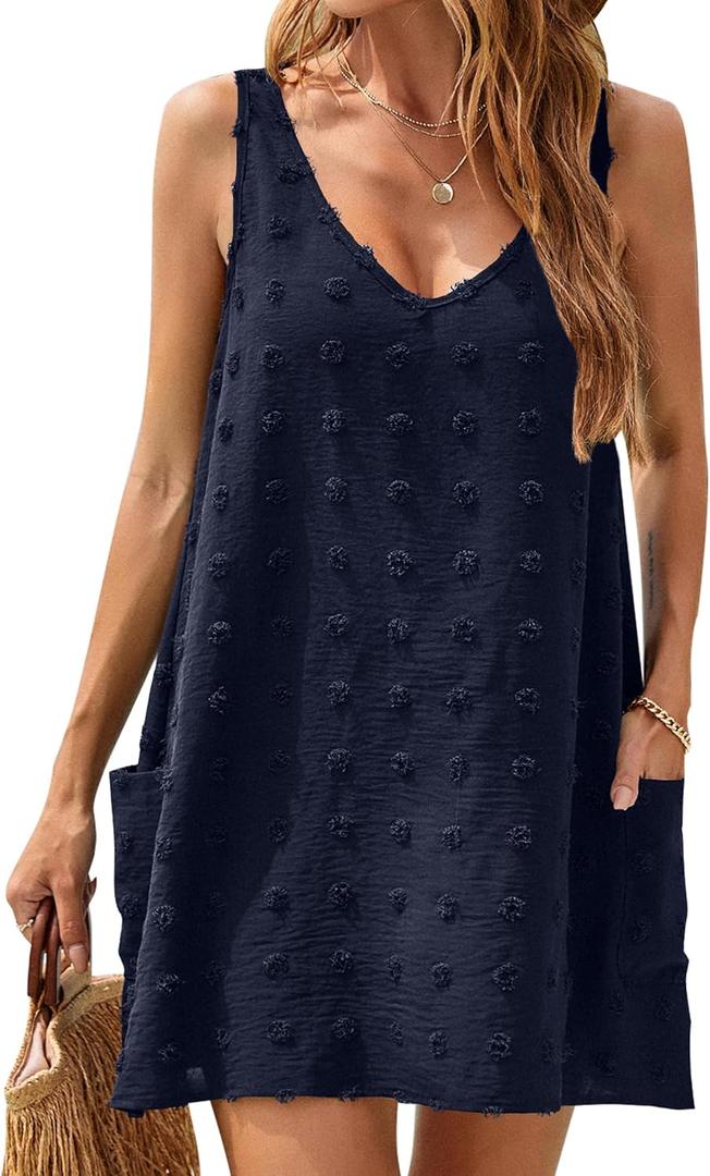 Blooming Jelly Womens Polka Dot Swimsuit Coverup Bathing Suit Cover Up | Bikini Cover,Sun Beach Dress,V Neck,Pockets