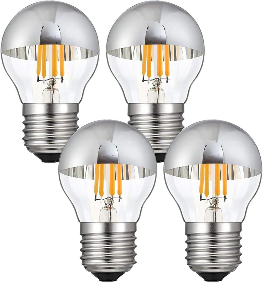 Lxcom Lighting 4W G45 Edison LED Bulb Silver Tipped Dimmable Vintage LED Filament Bulbs (4 Pack) - E26 Base G45 Antique Half Chrome, Warm White 2700K, 40W Equivalent, AC110V-130V