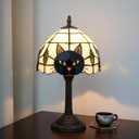 Tiffany Style Black Cat Stained Glass Table Lamp Cute Small Quirky Table Lamp Bedroom Bedside lamp Living Room Dining Room Office Decoration Desk Lamp Home Decoration Creative Gift Scene Props