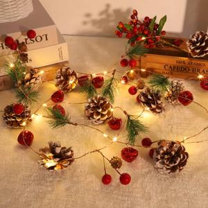 Christmas Decorations Indoor-10FT Enchanting Christmas Garland with 30 LED Lights Battery Operated-Realistic Red Berries & Pine Cones Decor for Tree, Fireplace Mantel, Indoor Holiday Home Decor