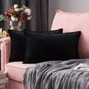 MIULEE Pack of 2 Decorative Velvet Throw Pillow Cover Soft Pillowcase Solid Square Cushion Case for Sofa Bedroom Car 12x20 Inch 30x50 Cm Black