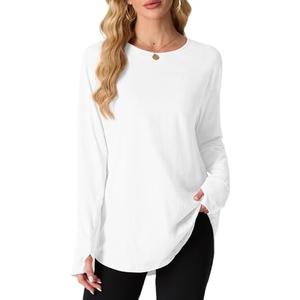 Mintreus Women's Long Sleeve Shirts Oversized Tunic Tops Crew Neck Cotton T-Shirts for women