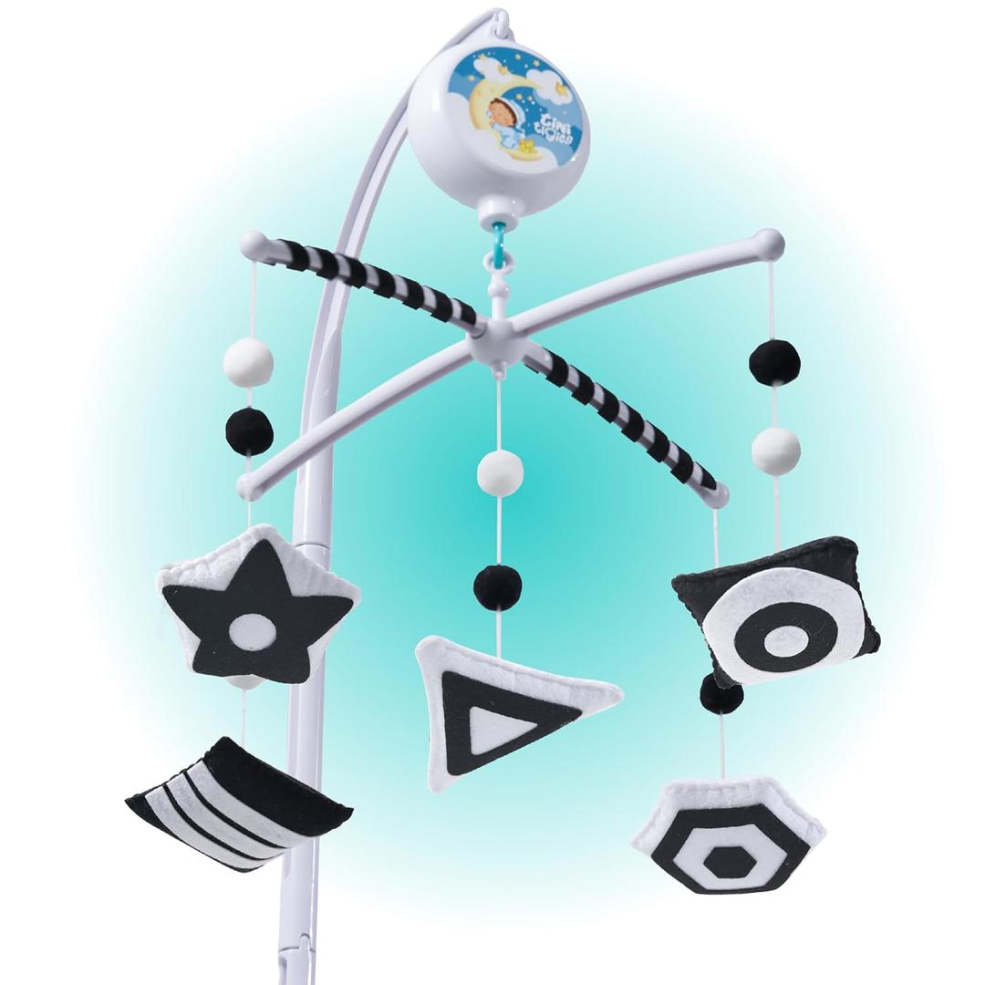 Montessori Mobile Baby for Crib (TINITIGIES) - Black and White Mobile Give Visual Stimulation to Engage Your Newborn - Baby Crib Mobile for Boys & Girls - Baby Mobile for Crib (Geometry)