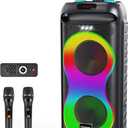 HUABAO Bluetooth Karaoke Speaker with 2 Wireless Microphones 40W Portable PA System with LED Lights, TWS Pairing, 6.5 Dual Woofers, Rolling Wheels, Rechargeable Battery - for Party/Home/Outdoor