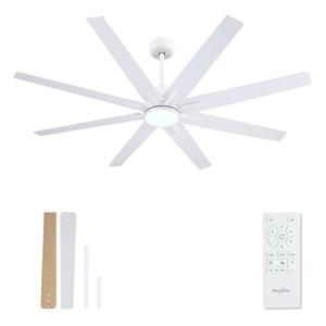 Newday 62 inch Large Ceiling Fans with Lights and Remote, Indoor/Outdoor White Ceiling Fan for Living Room Patio, 6 Speeds Slient Reversible DC Motor, 3CCT, Timer, 2 Downrods, 8 Blades - Amazon.com
