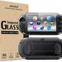 AKWOX 2 Front+2 Back Covers Screen Protectors Compatible with Sony PlayStation Vita 2000, 9H Tempered Glass Front and HD Clear PET Back Film