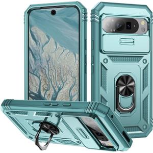 for Google Pixel 9 Pro XL Case Military Grade Drop Shock Protection Cell Phone Cover with Slide Camera Cover Built-in 360 Rotate Ring Stand for Pixel 9 Pro XL 6.8 -Green
