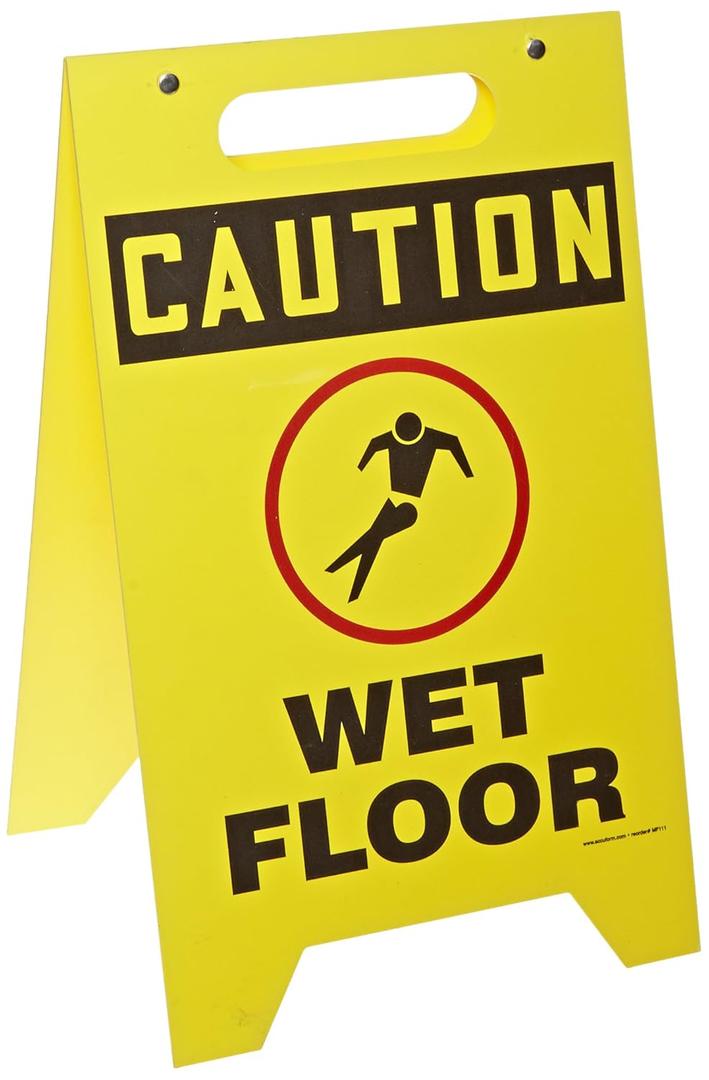 Accuform MF111 Plastic Free-Standing Fold-Ups Floor Sign,"Caution Wet Floor" with Graphic, 20" Height x 12" Width x 0.125" Thickness, Red/Black on Yellow