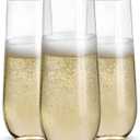 Prestee 48 Pack Plastic Champagne Flutes 9 oz - Stemless Disposable Champagne Flutes for Cocktails Mimosa Bar and Party Supplies - Clear Shatterproof Plastic Wine Glasses for Wedding and Summer Party, 48 Count