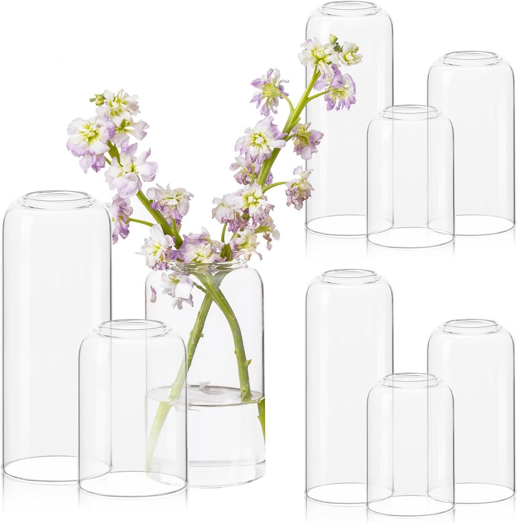 Glass Bud Vases Set of 9 - Clear Flower Vases for Centerpieces, Small Glass Vase Modern Bud Vase for Wedding Party Dining Table Centerpieces, Living Room Decorative, Home Decor (9 Pcs Mixed Sizes (4, 5, 6.7 Inch))