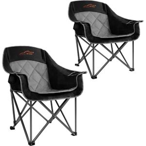 FAIR WIND 2 Pack Oversized Padded Camping Chair Heavy Duty Quad Fold Arm Chair Portable for Outdoor - Support 450LBS, Black (Twin Pack)