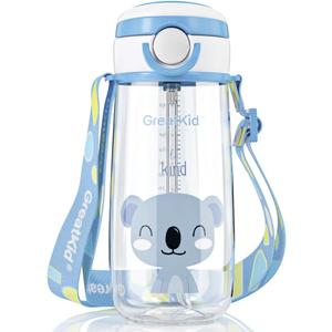 Kids Water Bottle 500ml Leakproof with Soft Straw & Easy-Grip Handle - BPA-Free Spill-Proof Design for Active Toddlers Age 2+ (Boys/Girls) - Ideal for School, Sports & Outdoor Activities (Koala,Blue)