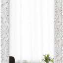 Vintage Floral Rectangle Mirrors for Wall 31 X 23 Inch, Hanging Distressed White Carved Wood Frame Flowers Bathroom Mirrors for Over Sink, Glam French Country Mirror, Horizontal or Vertical