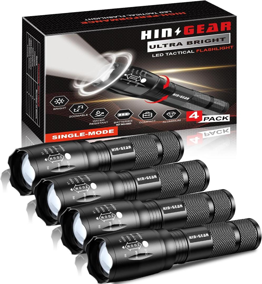 1 Mode Flashlights 4 Pack, Bright Zoomable LED Tactical Flashlight High Lumens, Water Resistant Portable Pocket Flash Light for Emergency, Camping Essentials, Gift - SL2000