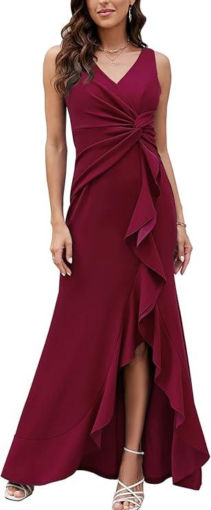 FQA Formal Evening Dresses for Women Elegant Evening Party Prom Dress Long Sexy V Neck Sleeveless Split Wrap, S