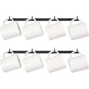 Dahey Metal Coffee Mug Rack Wall Mounted with 8 Hooks, Set of 2, Mug Display Rack Cup Holder Storage for Kitchen Dining Room Coffee Bar, Black
