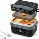 Electrical Lunch Box For Adults(Men & Women),Battery Powered With USB Charge port,Self Heating Coreless,Portable Food Warmer For meals on the go (1L Black)